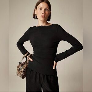 J. Crew Vintage Rib boatneck T-shirt Long Sleeve Lettuce Trim Black